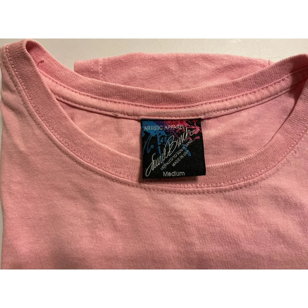 VTG USA Made 90s Laurel Burch Blossoming Feline Pink T-Shirt Womens Art Cat M - Picture 6 of 7